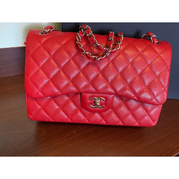 WOW! BRAND NEW CHANEL RED CAVIAR JUMBO FLAP BAG - Picture 5 of 10
